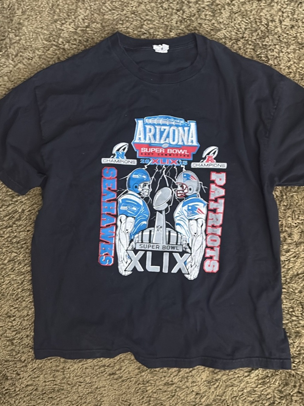 NFL Black Super Bowl XLIX Seahawks vs Patriots Graphic Tee